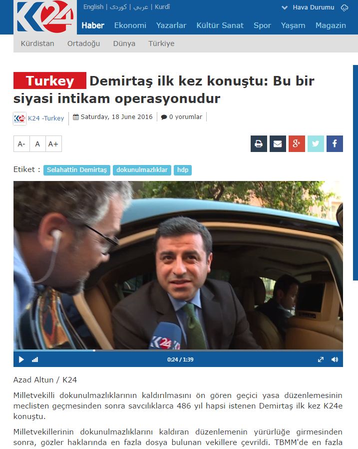 كوردستان 24 ده‌بێته‌ سه‌رچاوه‌ی میدیاكانی توركیا